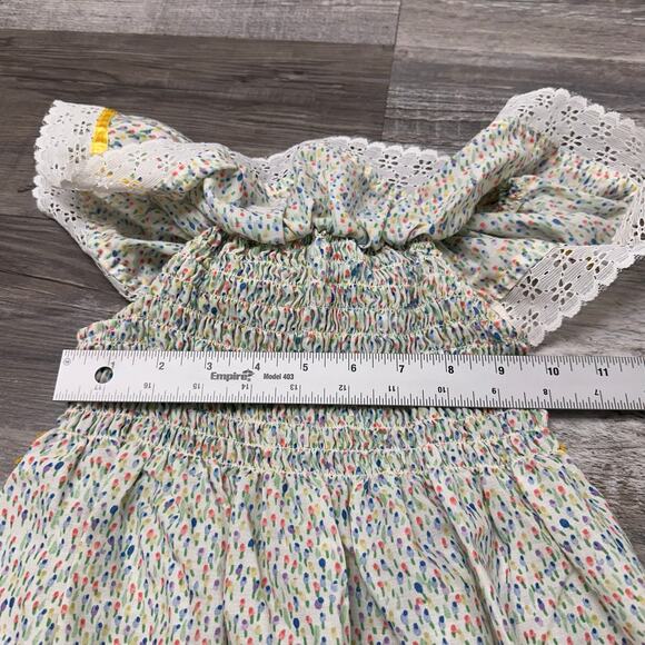 Vintage Kate Greenaway White Green Blue 6 Off-Shoulder Floral Boho Smocked Dress - Picture 6 of 9